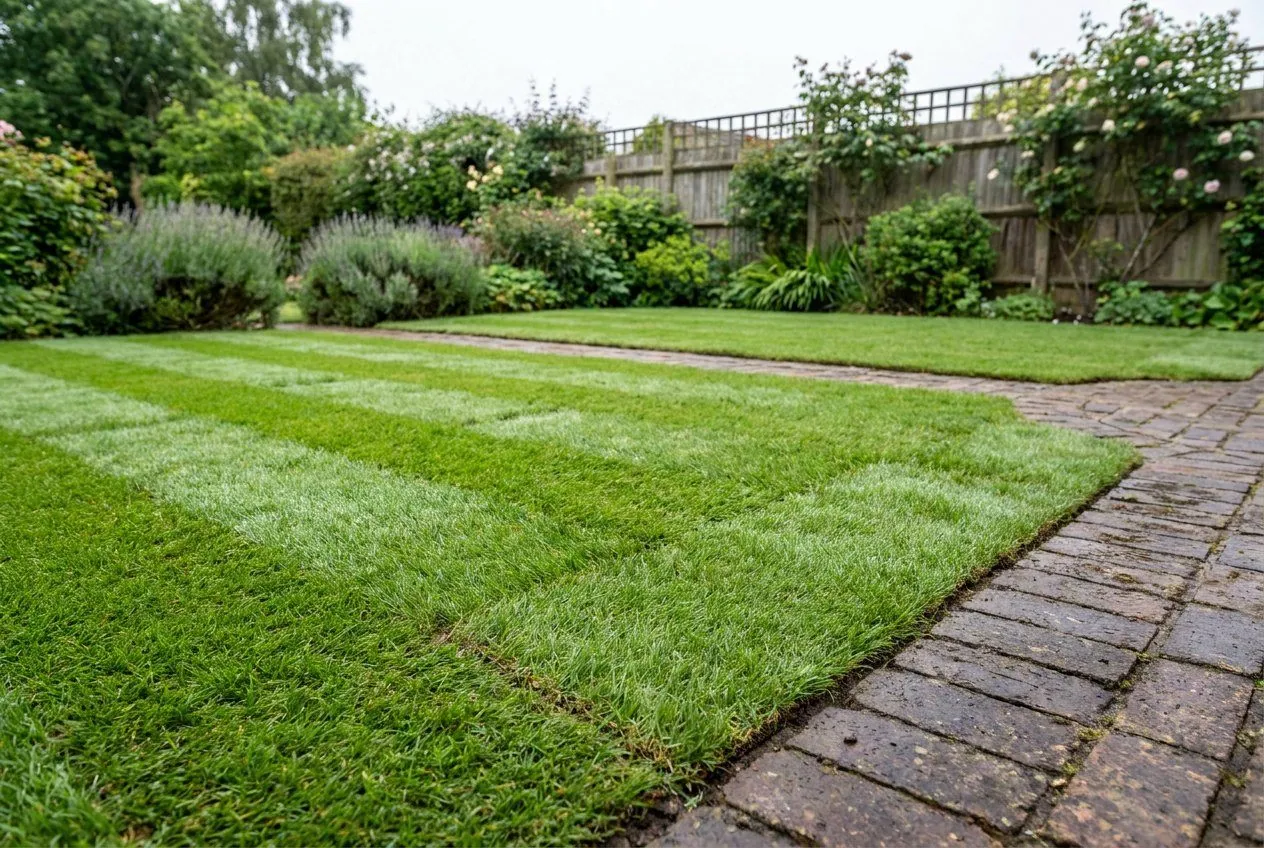 Freshly laid turf lawn
