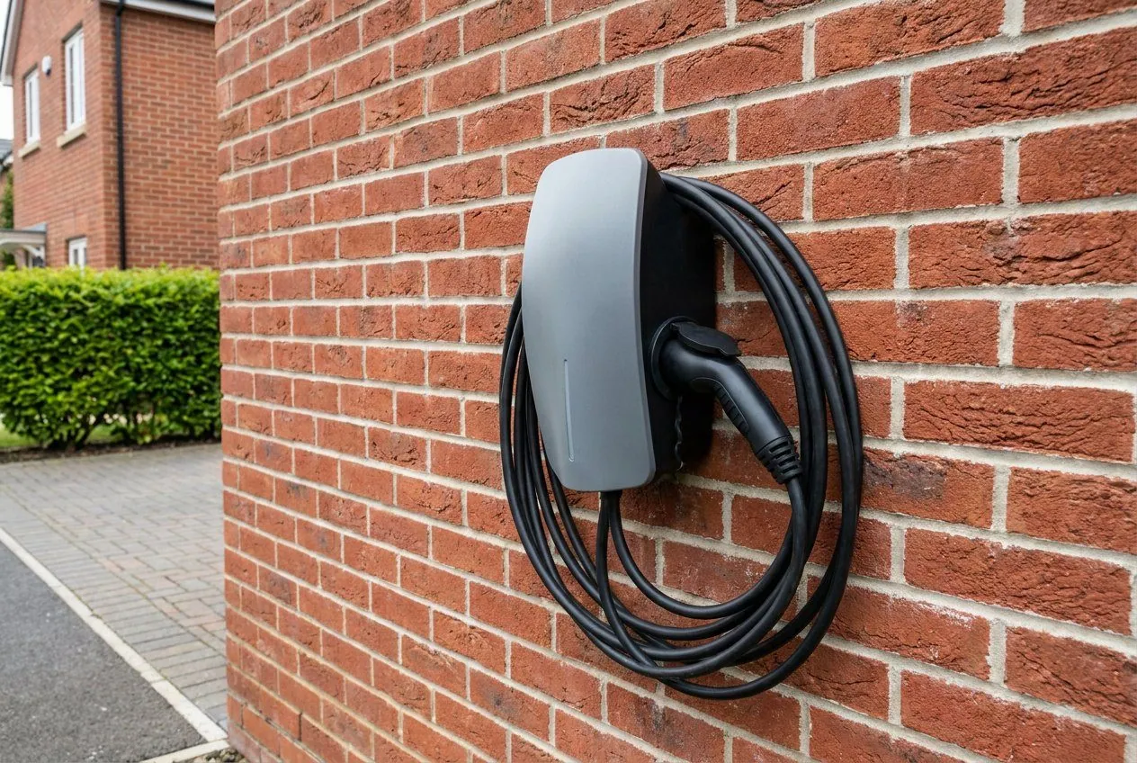 Home EV charger on a driveway